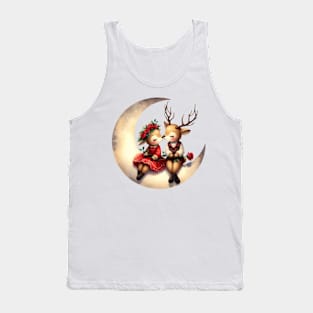 Valentine Deer Couple on Moon Tank Top